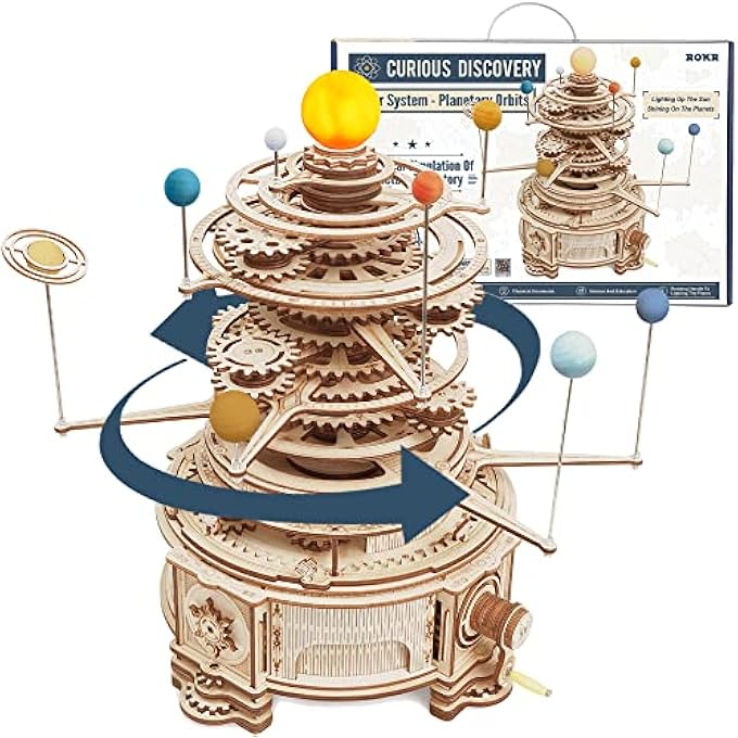 3D WOODEN ORRERY PUZZLE-WOOD SOLAR SYSTEM MODEL KIT FOR ADULTS-3D ASSEMBLY PUZZLES AS A GIFT FOR EASTER/ST. PATRICK'S DAY/BIRTHDAY/FATHER'S DAY/MOTHER'S DAY - Image 1